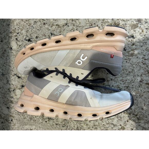 On Running Womens Cloudrunner Running Shoe Size 9.5 Gray Peach Sneaker